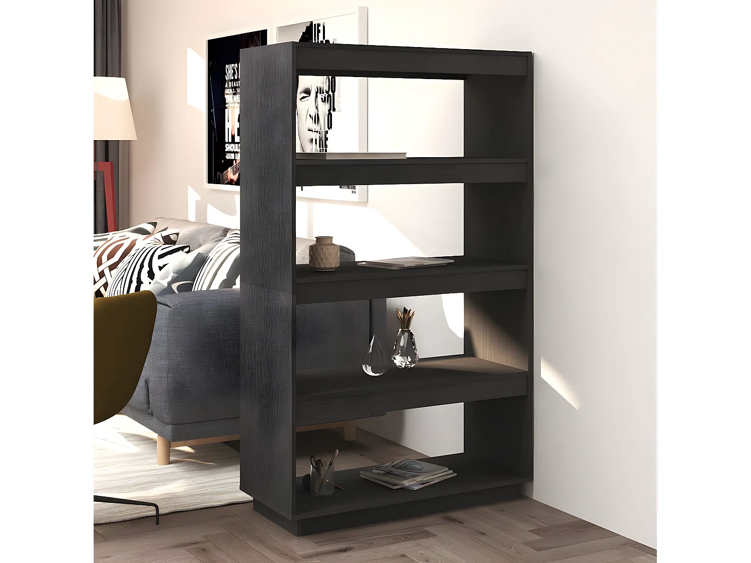 Bibliothèque/Séparateur de pièce Gris 80x35x135 cm Pin massif