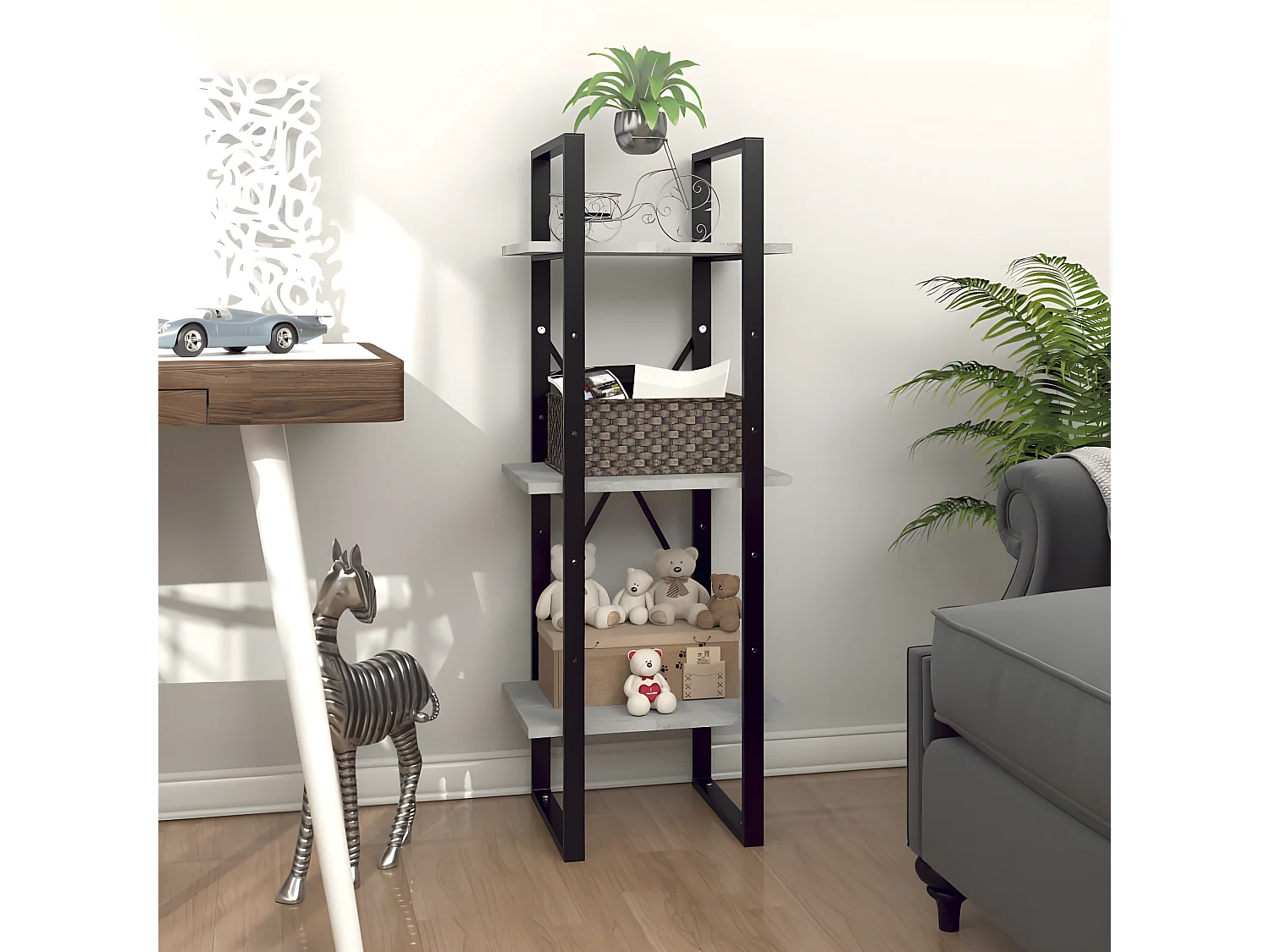 Boekenkast met 3 schappen 40x30x105 cm bewerkt hout betongrijs