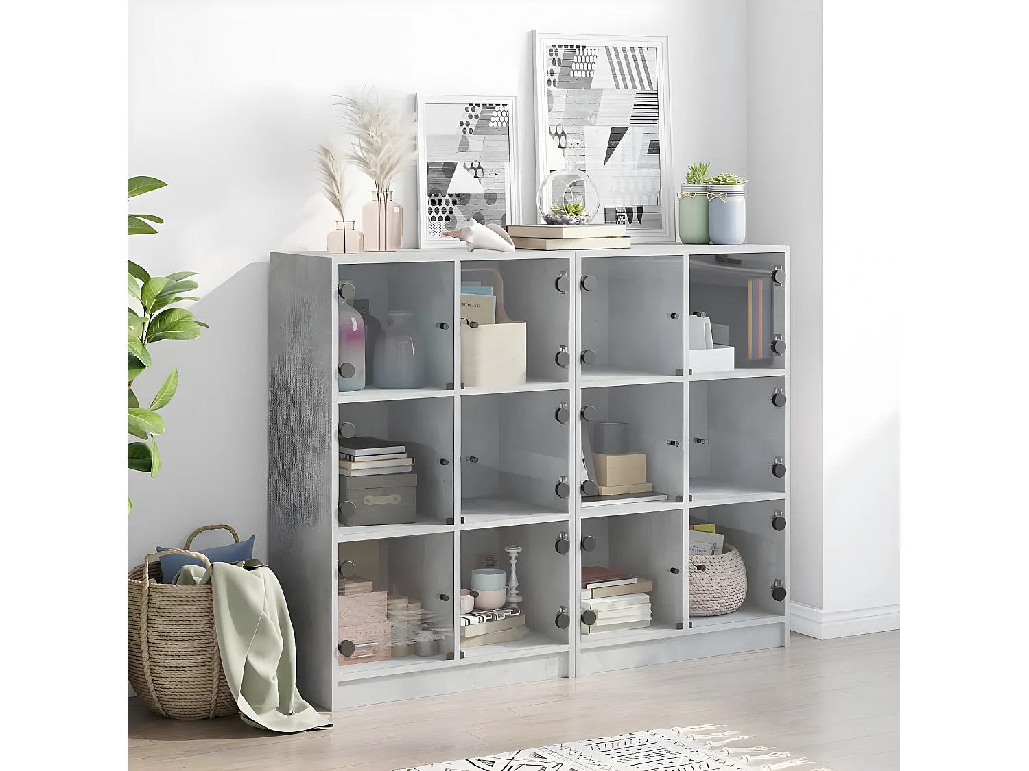 Estantería con puertas madera de ingeniería gris 136x37x109 cm