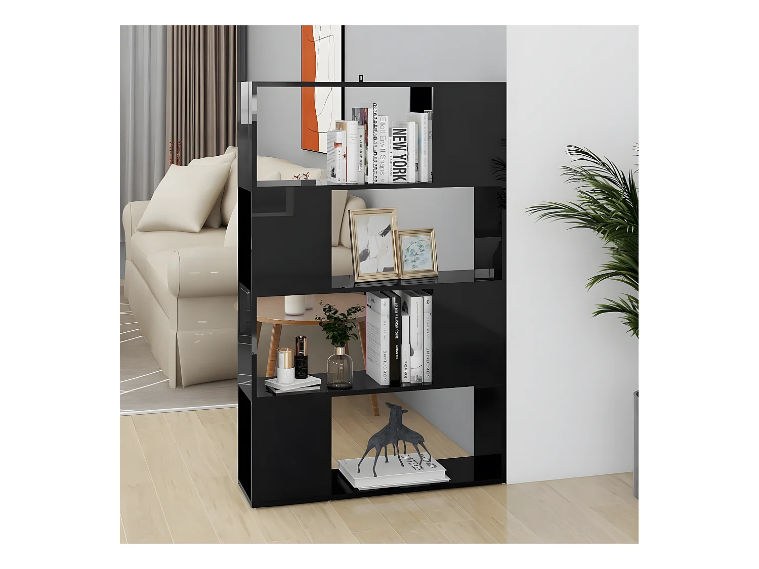 Bibliothèque/Séparateur de pièce Noir brillant 80x24x124,5 cm