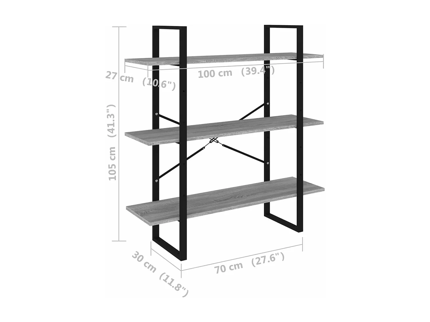 Estante 100x30x105 cm derivados de madeira cinzento sonoma