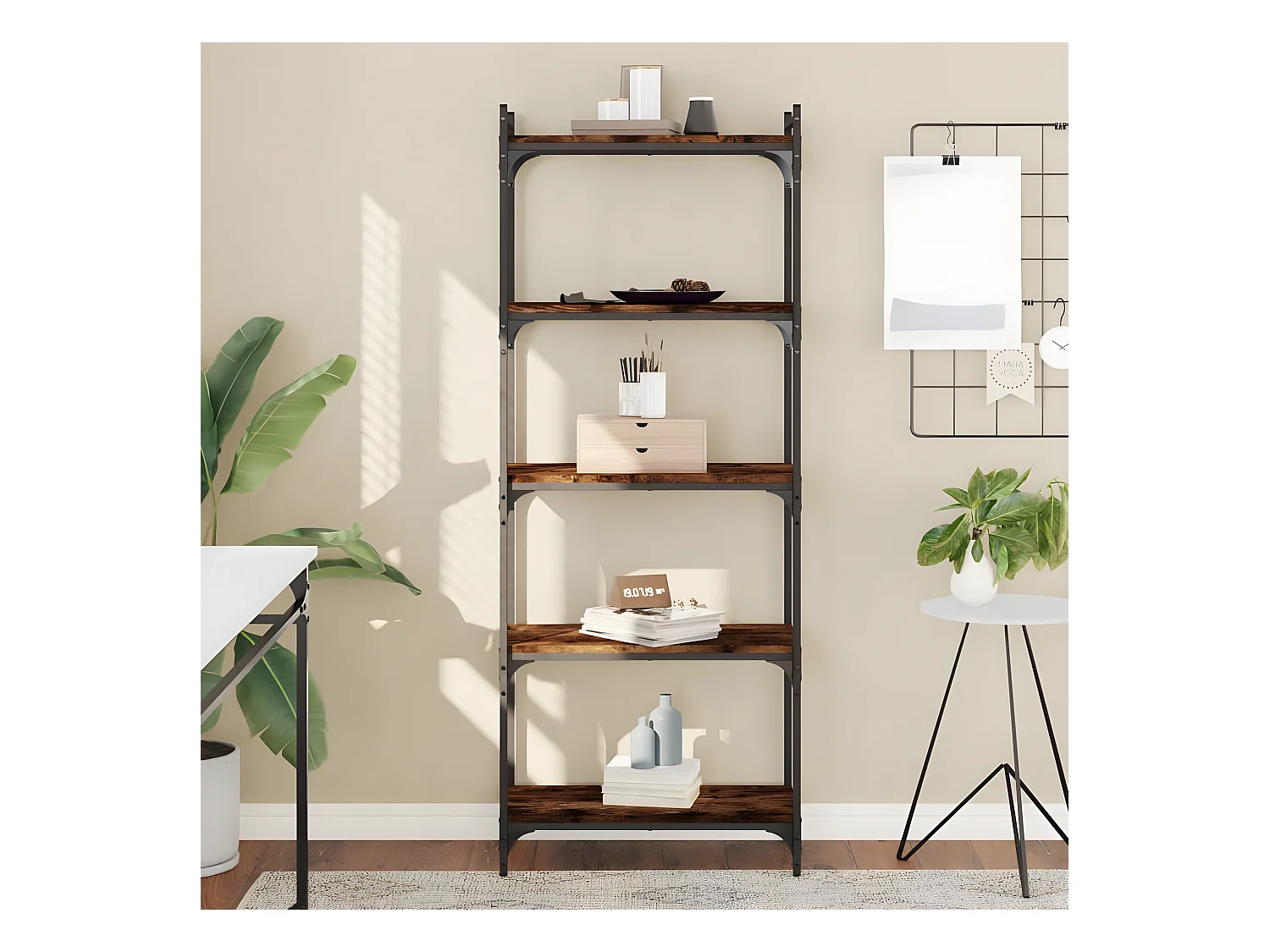 Bibliothèque 5 niveaux chêne fumé 60x30x154cm bois d'ingénierie