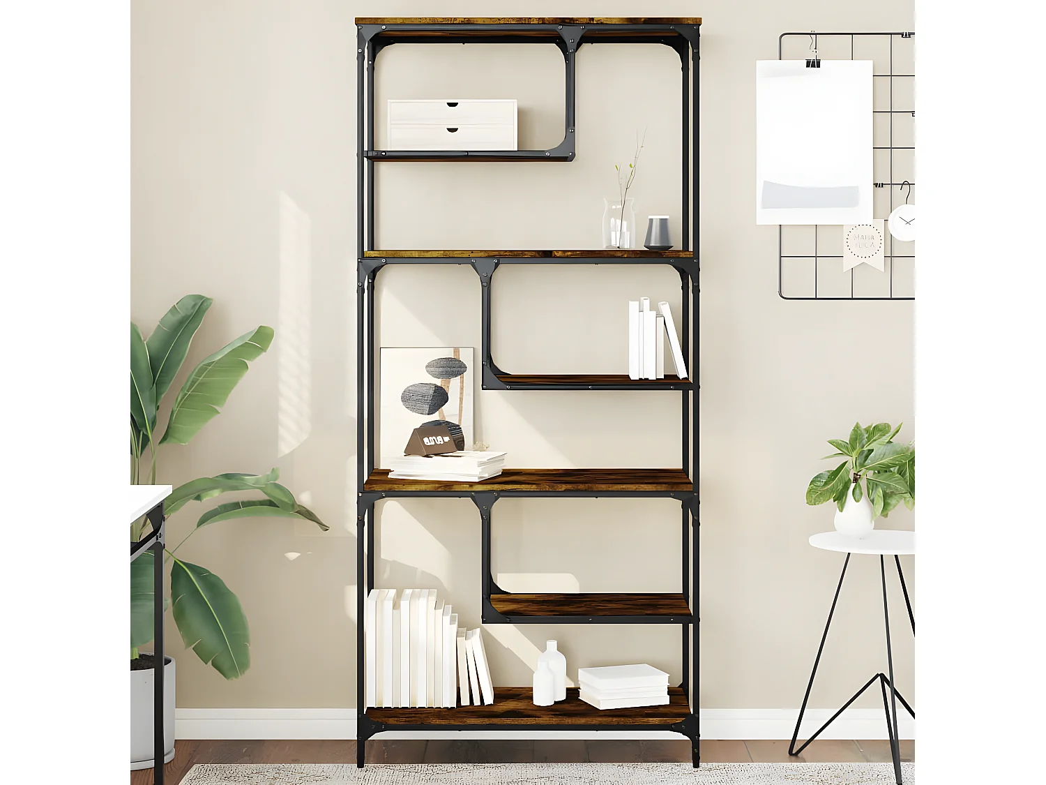 Bibliothèque chêne fumé 81x36x176 cm bois d'ingénierie