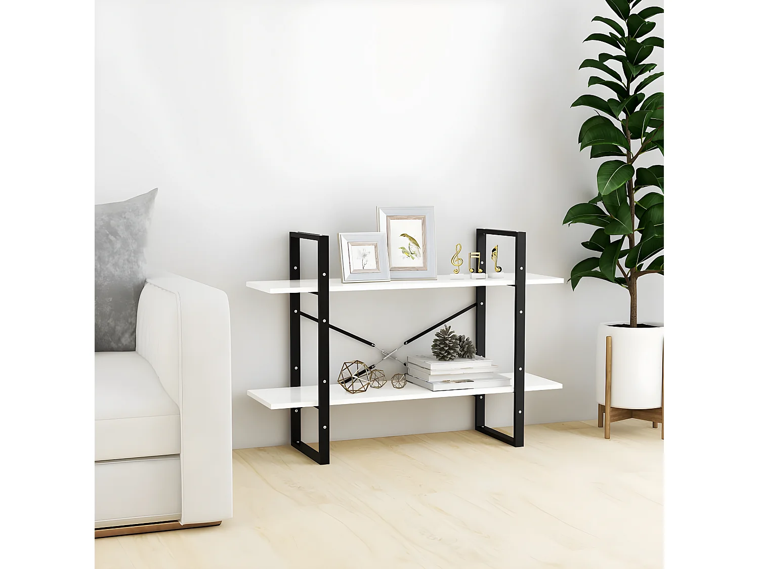 Estante com 2 prateleiras 100x30x70 cm contraplacado branco