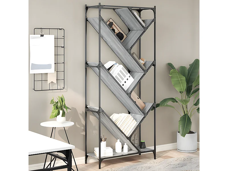 Bibliothèque sonoma gris 79x30x180 cm bois ingénierie et métal