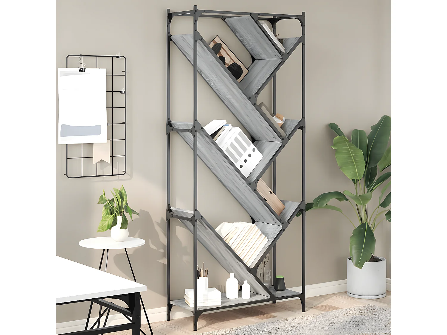 Bibliothèque sonoma gris 79x30x180 cm bois ingénierie et métal