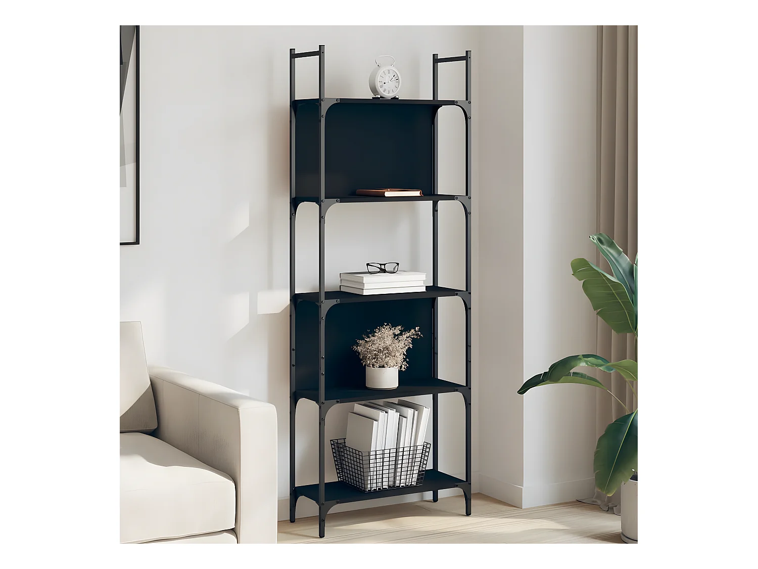 Bibliothèque à 5 niveaux noir 60,5x24x166,5cm bois d'ingénierie