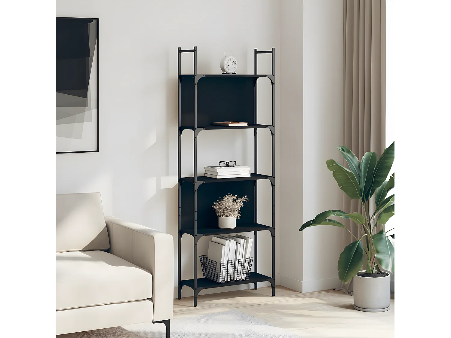 Bibliothèque à 5 niveaux noir 60,5x24x166,5cm bois d'ingénierie