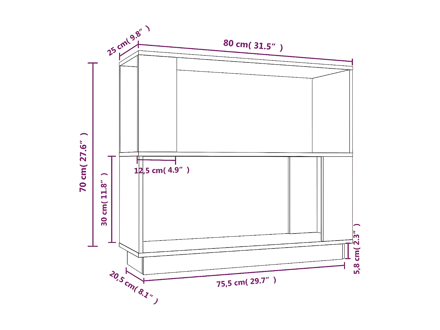 Estantería/divisor madera de pino marrón miel 80x25x70 cm