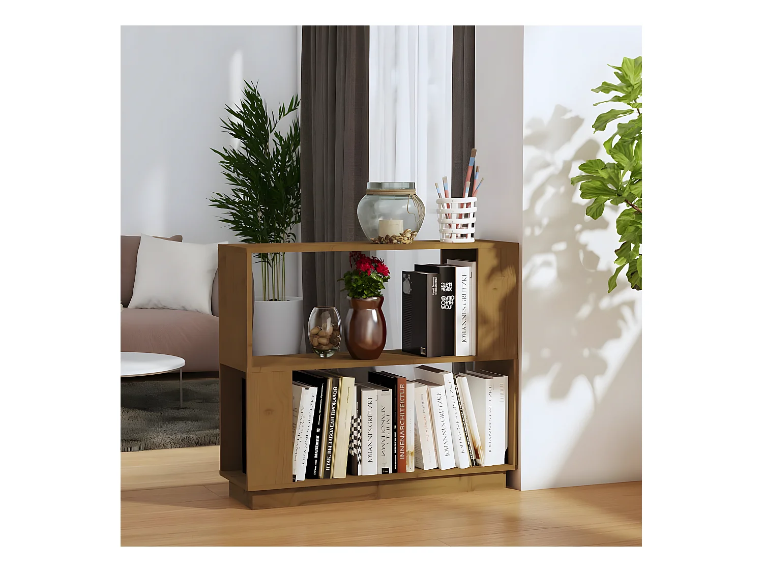 Bibliothèque/Cloison Marron miel 80x25x70 cm Bois massif