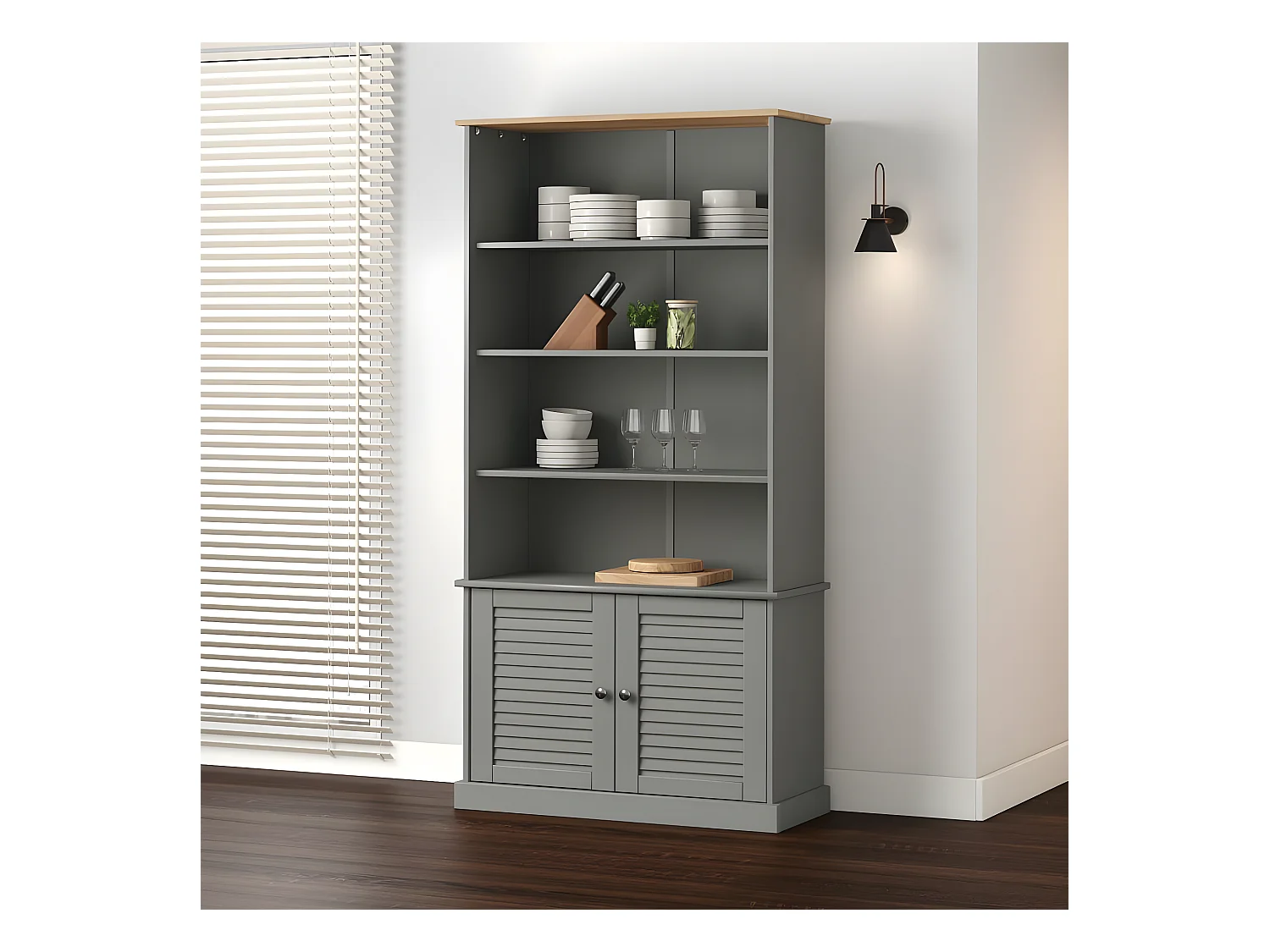 Bibliothèque VIGO gris 85x35x170 cm bois massif de pin
