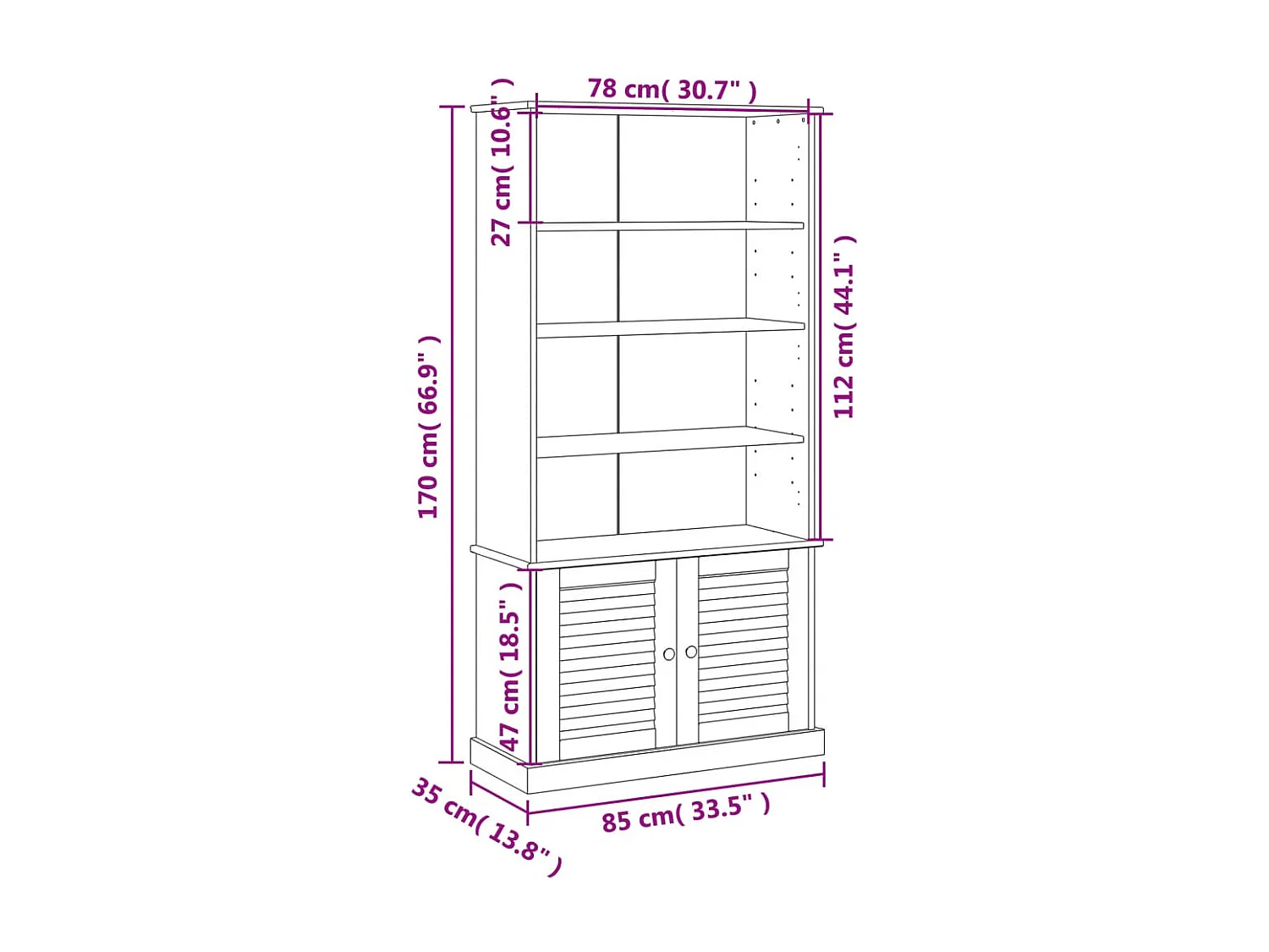 Bibliothèque VIGO gris 85x35x170 cm bois massif de pin