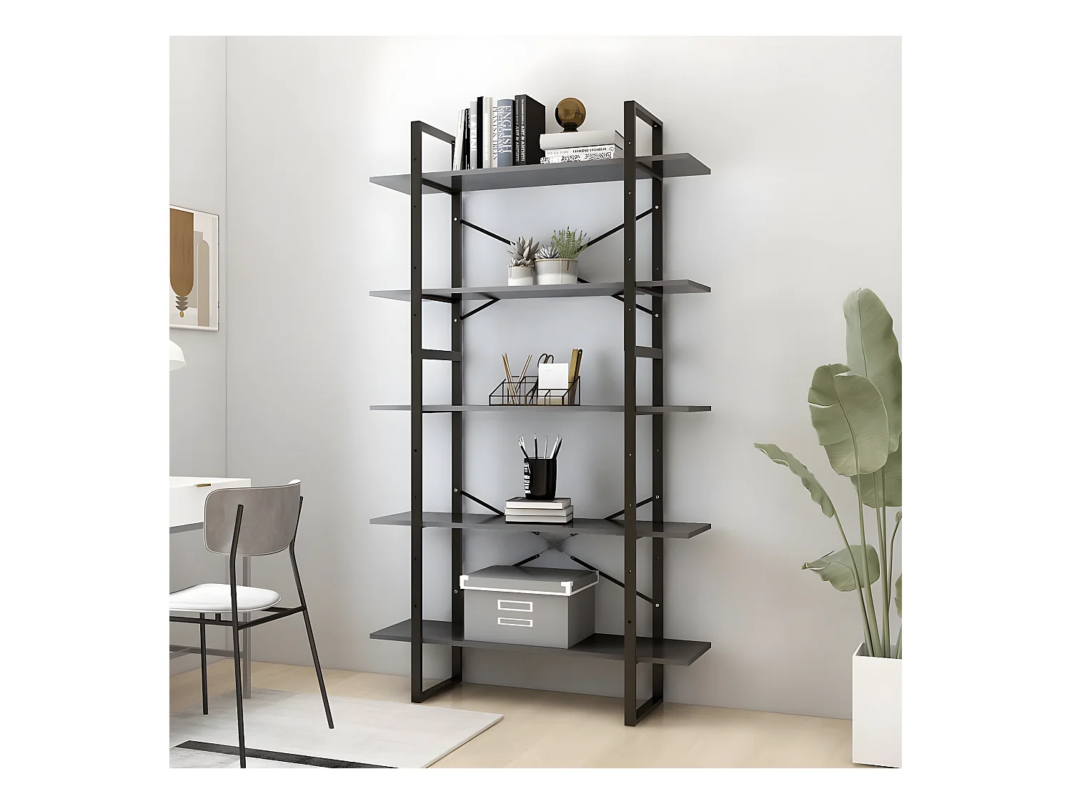 Bibliothèque à 5 niveaux Gris 100x30x175 cm Bois d'ingénierie