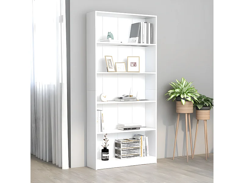 Bibliothèque à 5 niveaux Blanc 80x24x175 cm Aggloméré