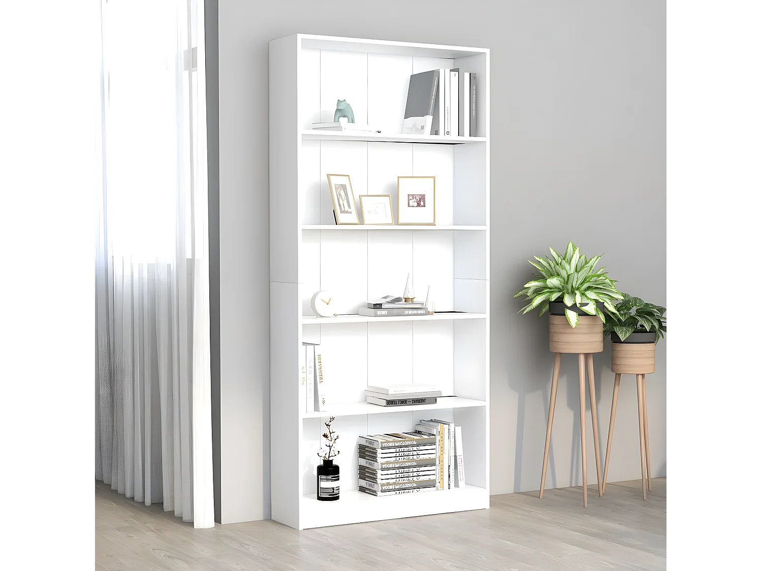 Estante com 5 prateleiras 80x24x175 cm contraplacado branco