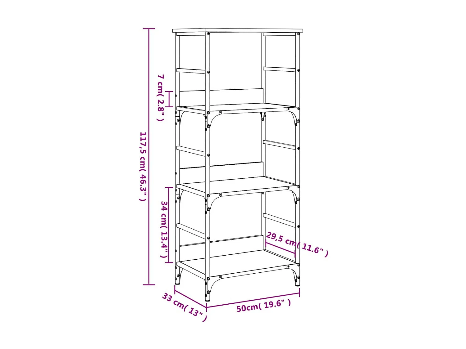 Estantería de madera ingeniería roble Sonoma 50x33x117,5 cm
