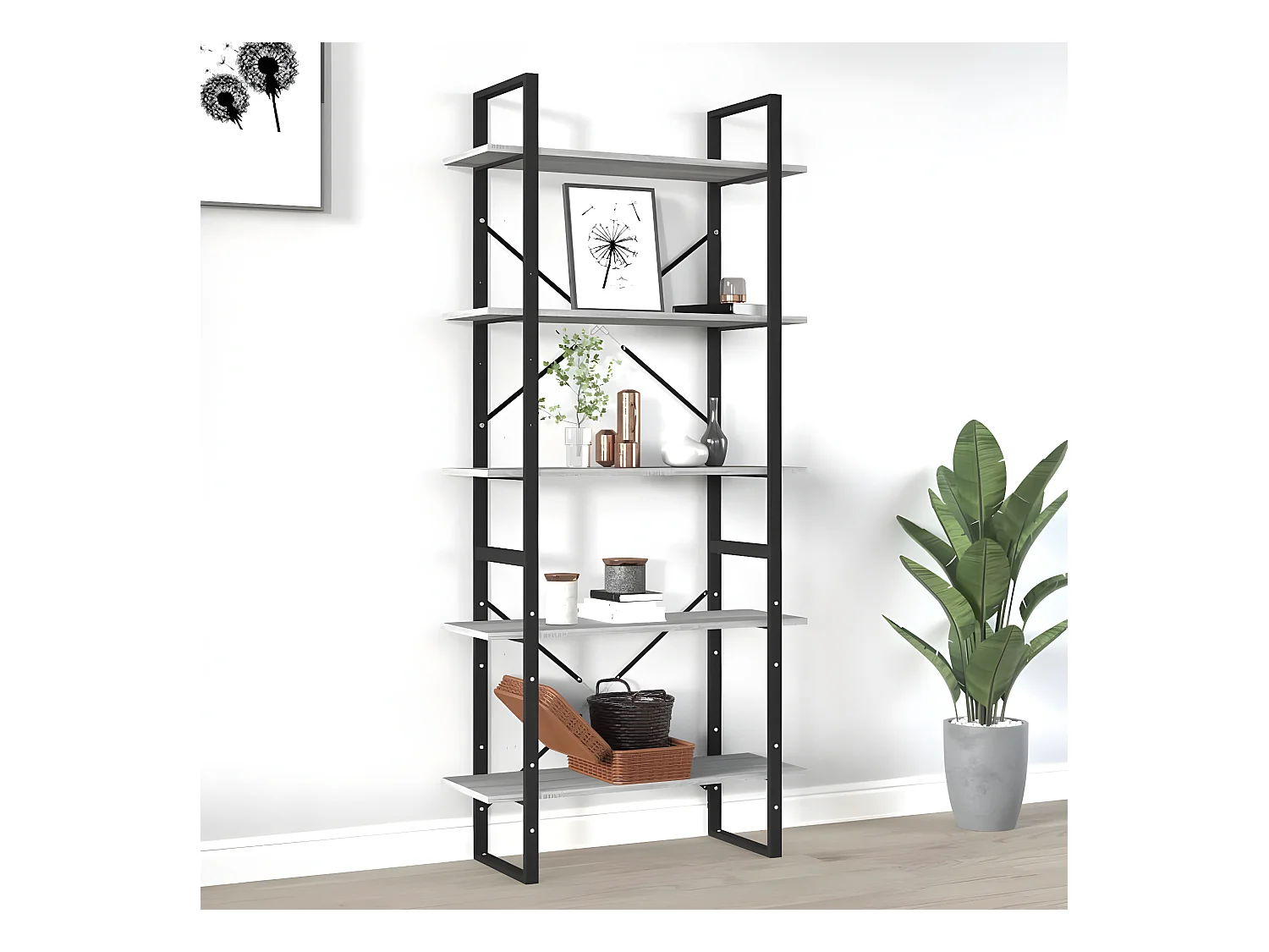 Bibliothèque 5 niveaux Sonoma gris 80x30x175 cm