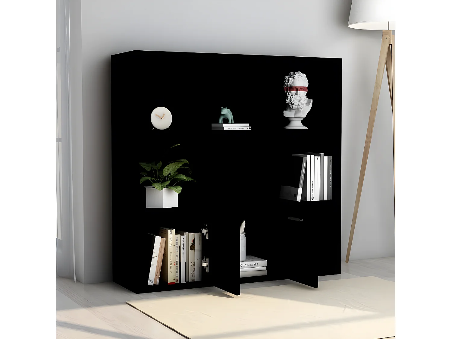 Bibliothèque Noir 98x30x98 cm Aggloméré