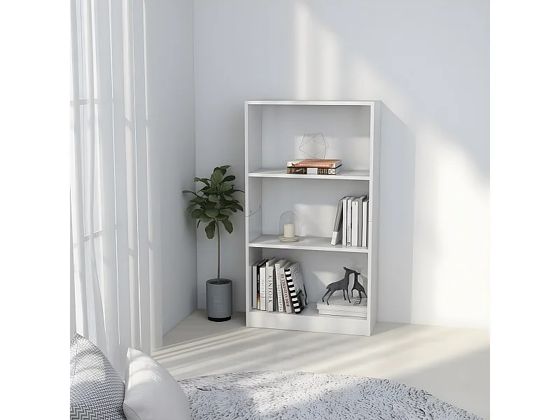 Bibliothèque 3 niveaux Blanc 60x24x109 cm Bois d'ingénierie