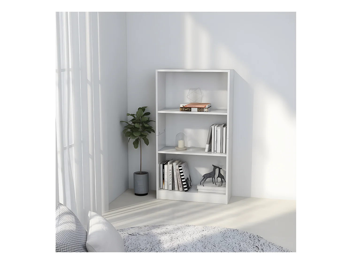 Bibliothèque 3 niveaux Blanc 60x24x109 cm Bois d'ingénierie