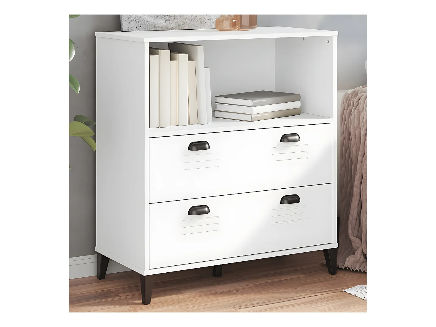 Librería VIKEN madera maciza de pino blanco 80x40x90 cm