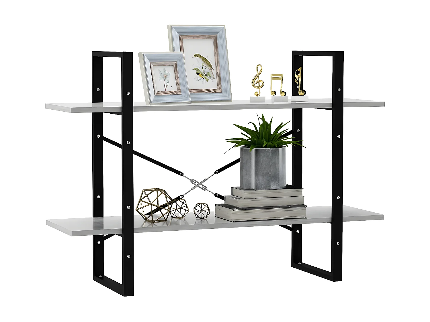 Bibliothèque à 2 niveaux Gris béton 100x30x70 cm Aggloméré