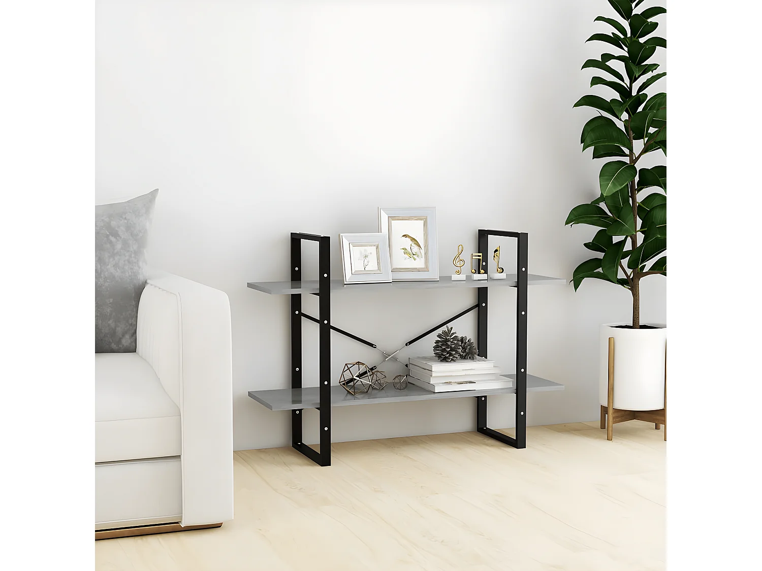 Estantería de 2 niveles contrachapada gris hormigón 100x30x70cm