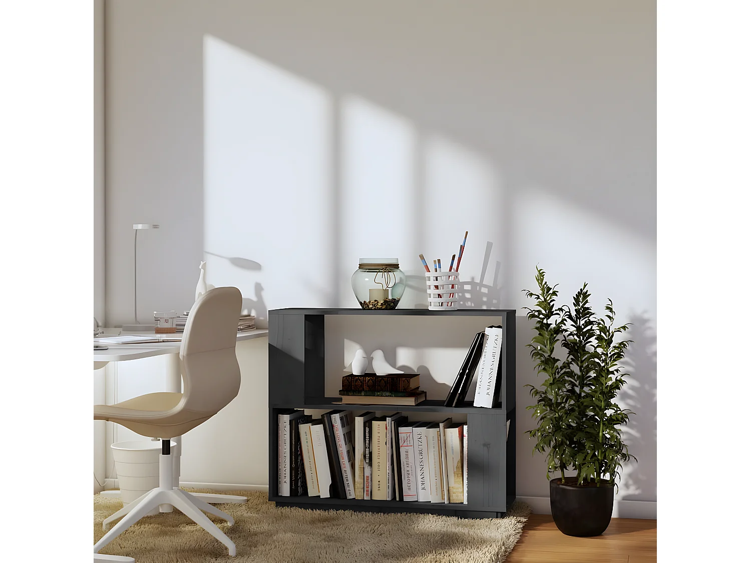 Bibliothèque/Séparateur de pièce Gris 80x25x70 cm Pin solide