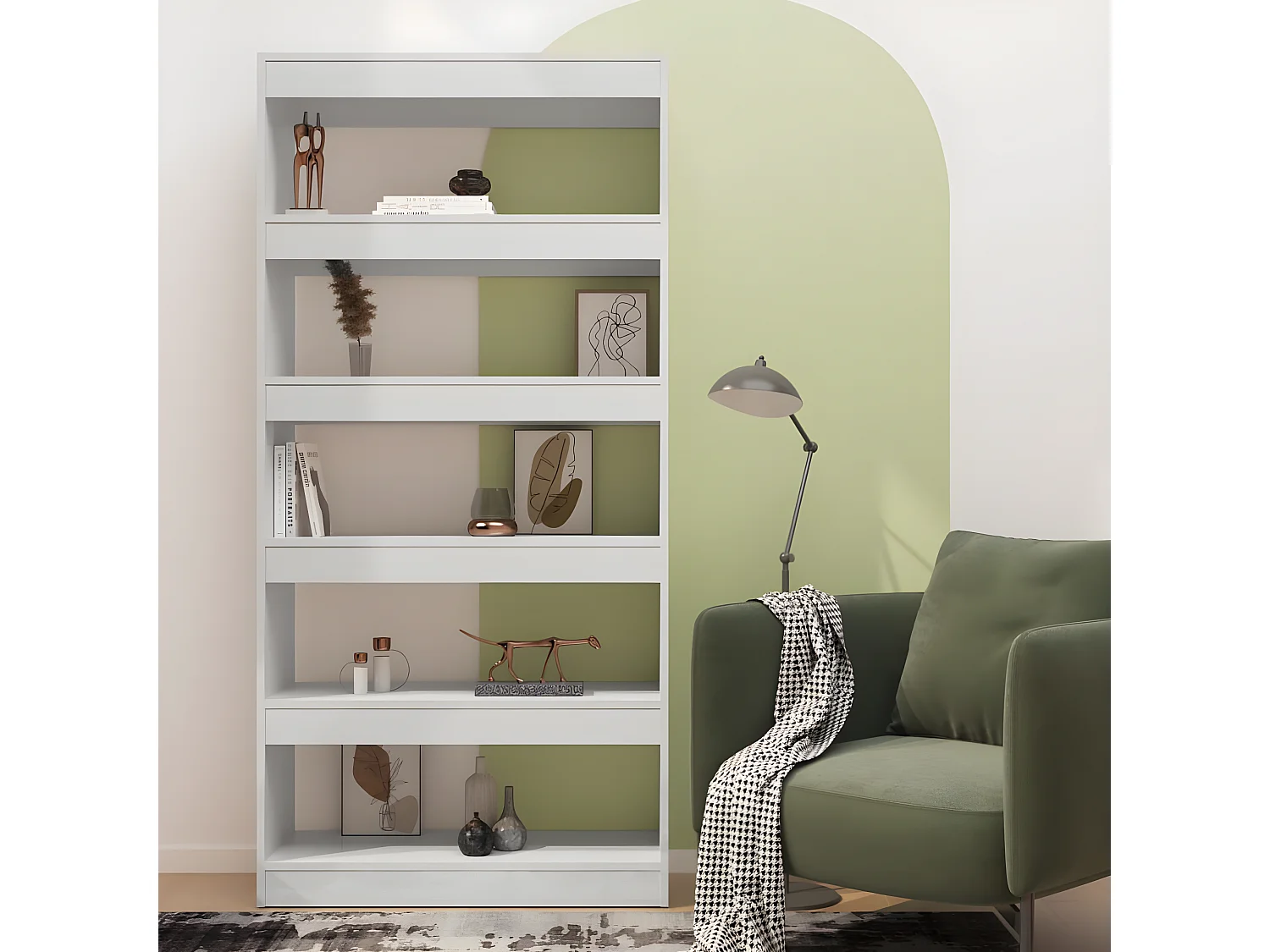 Estantería/divisor madera ingeniería blanco brillo 80x30x166 cm