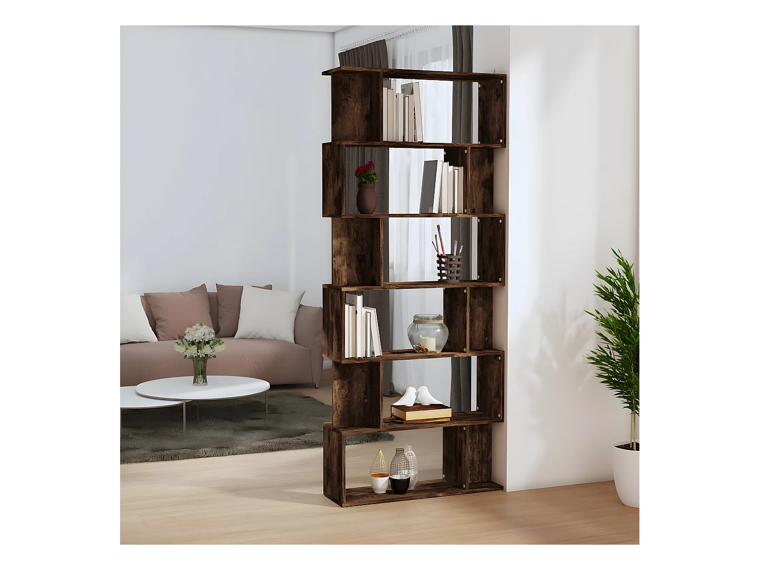 Bibliothèque/Cloison Chêne fumé 80x24x192 cm Bois d'ingénierie