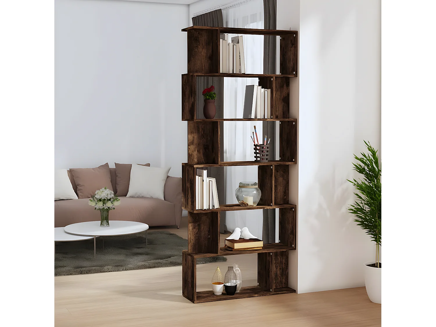 Bibliothèque/Cloison Chêne fumé 80x24x192 cm Bois d'ingénierie