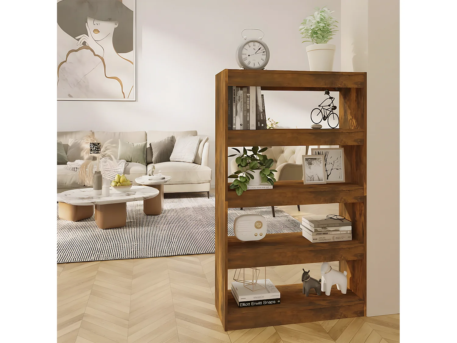 Bibliothèque/Séparateur de pièce Chêne fumé 80x30x135 cm