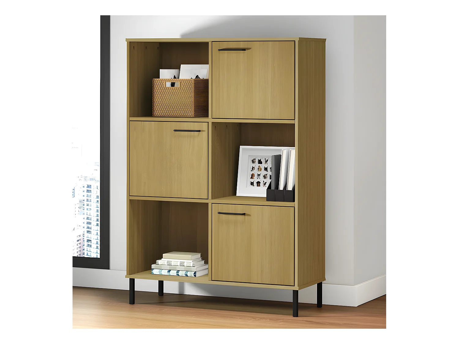 Bibliothèque avec pieds en métal Marron 90x35x128,5cm Bois OSLO