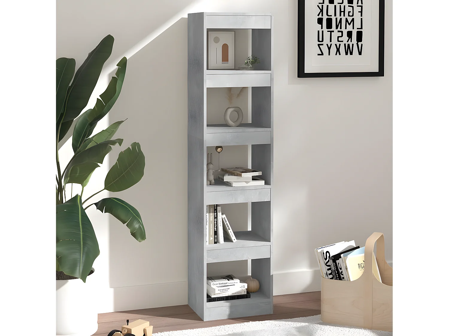 Bibliothèque/Séparateur de pièce Gris béton 40x30x166 cm