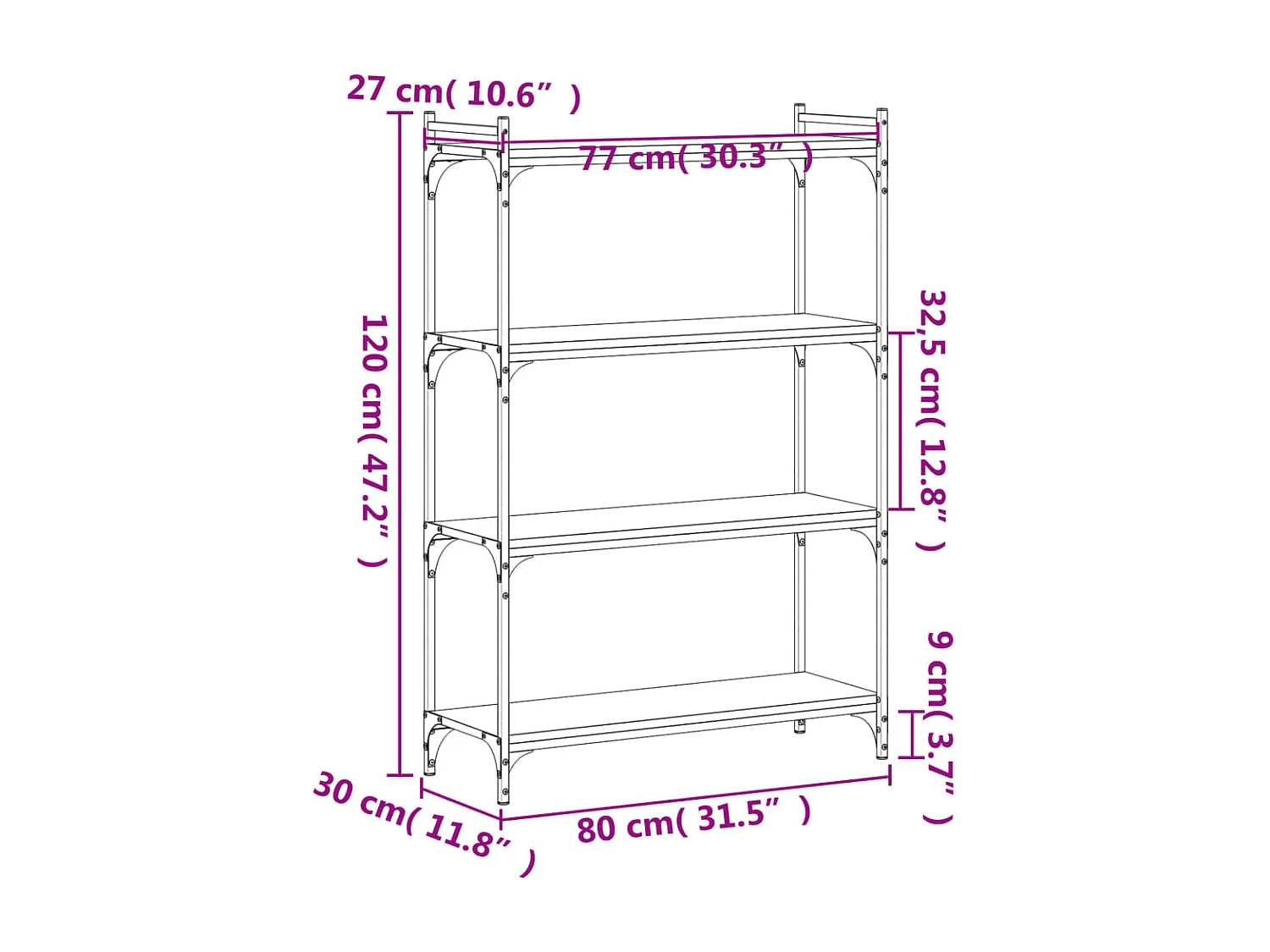 Librería 4 estantes madera ingeniería roble Sonoma 80x30x120 cm
