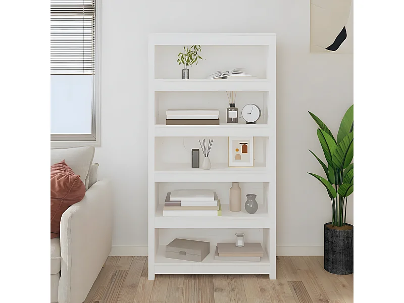 Boekenkast 80x35x154 cm massief grenenhout wit