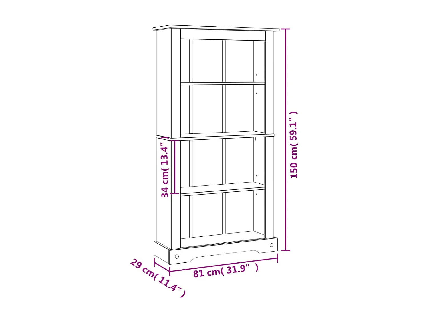 Estante 4 prateleiras Corona Range pinho mexicano 81x29x150cm