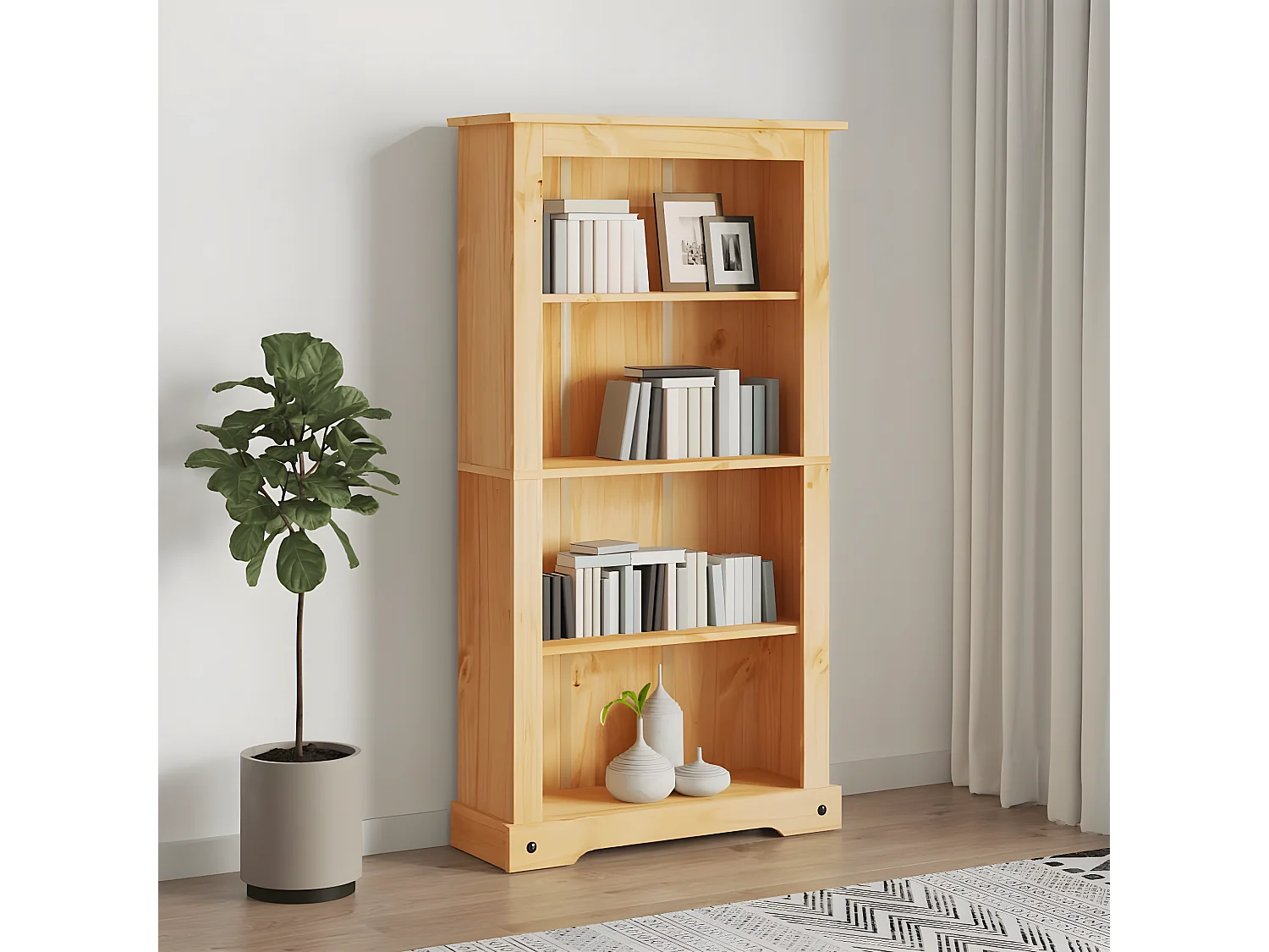 Bibliothèque 4 niveaux Gamme Corona Pin mexicain 81x29x150 cm