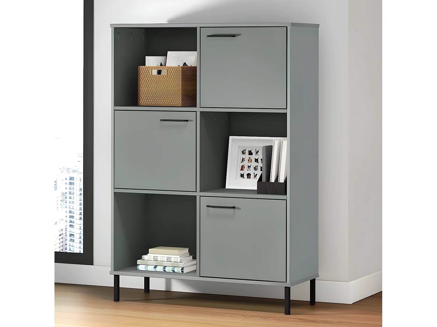 Bibliothèque avec pieds en métal Gris 90x35x128,5 cm Bois OSLO