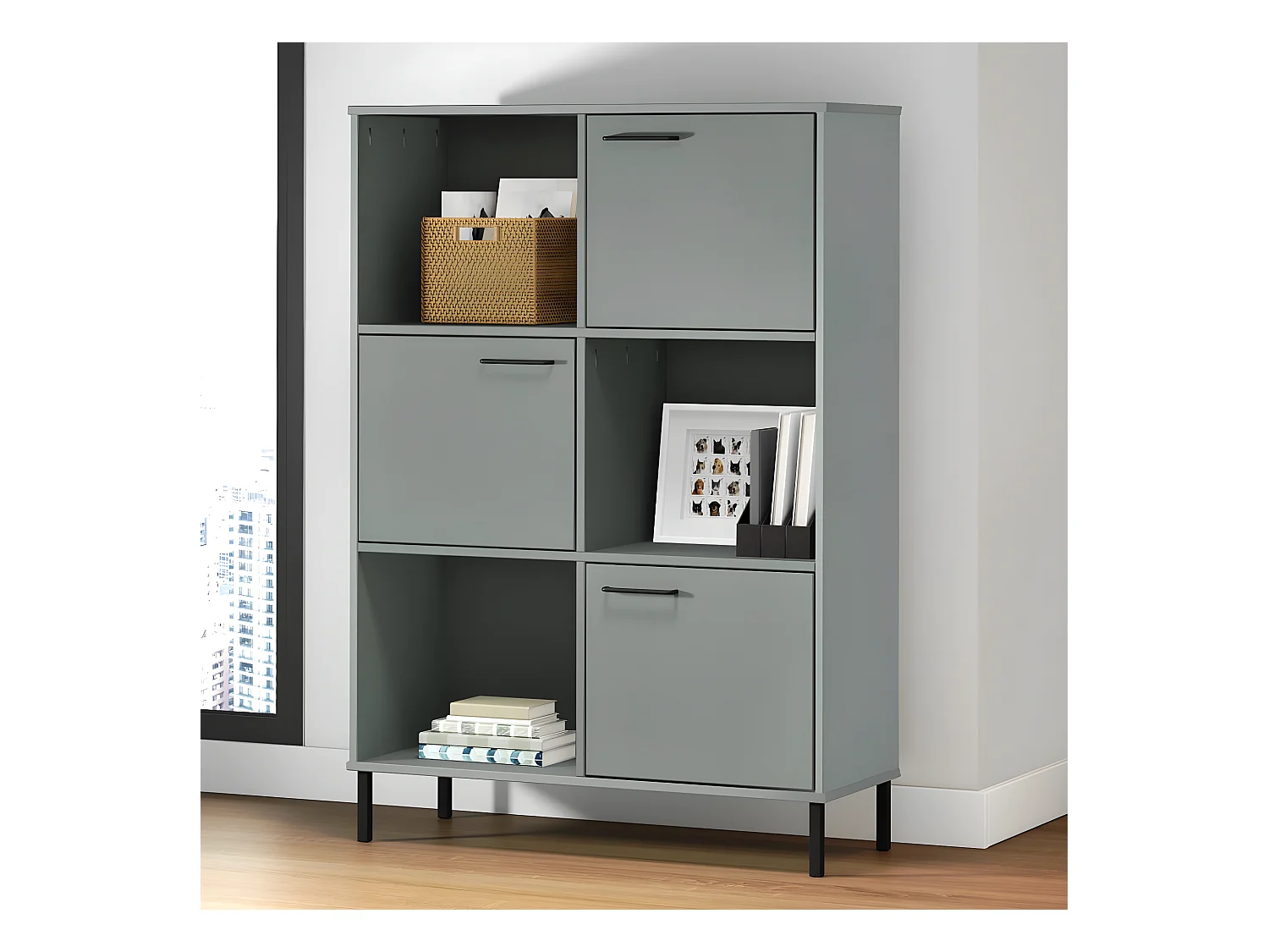 Bibliothèque avec pieds en métal Gris 90x35x128,5 cm Bois OSLO