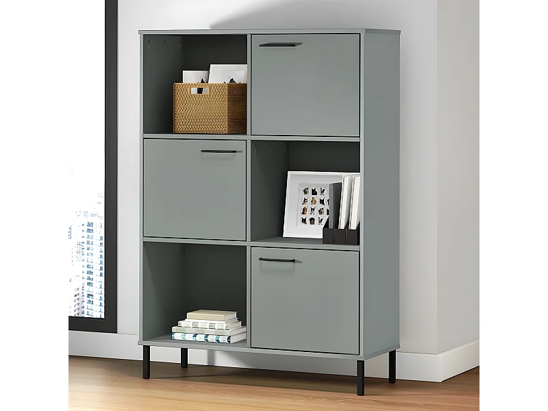 Estante c/ pernas metal 95x35x128,5cm madeira maciça OSLO cinza