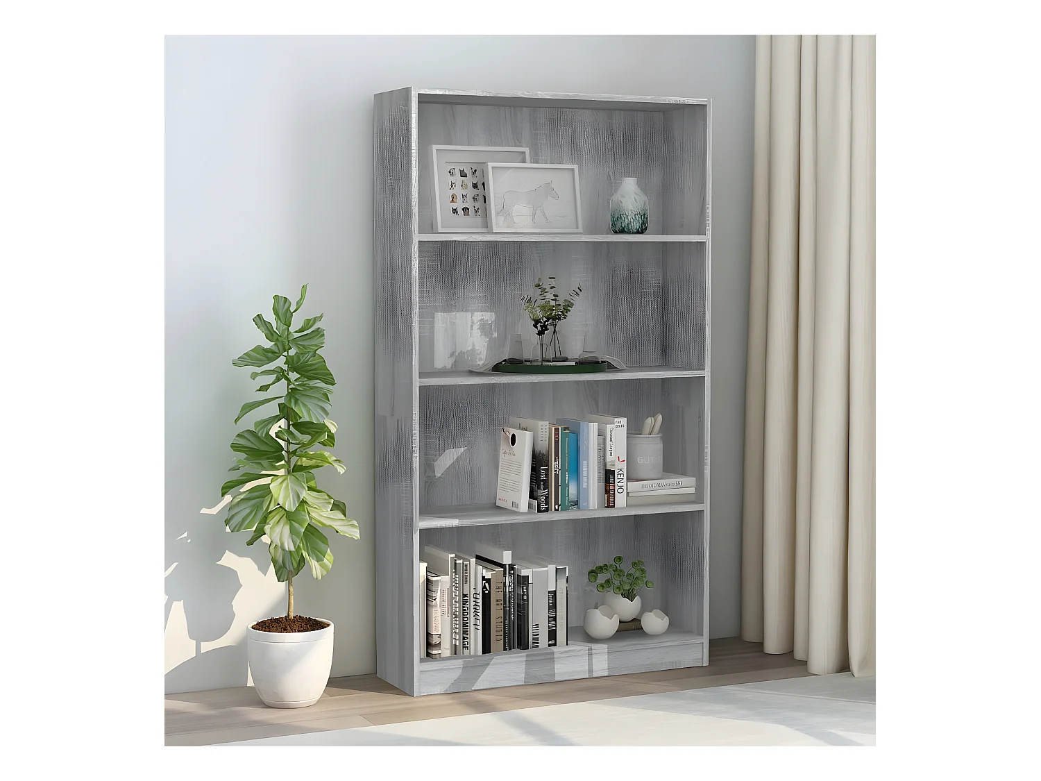 Bibliothèque 4 niveaux Sonoma gris 80x24x142 cm