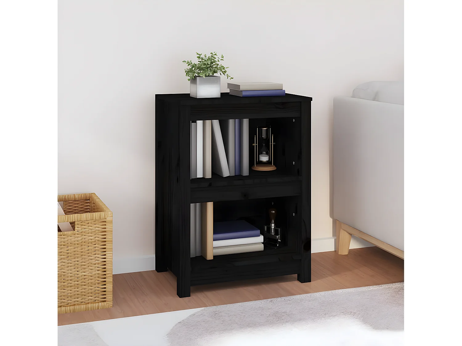 Bibliothèque Noir 50x35x68 cm Bois de pin massif