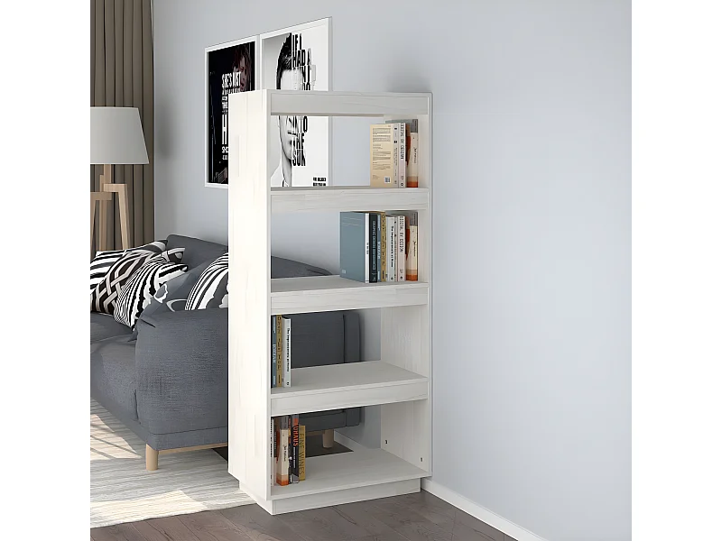 Bibliothèque/Séparateur de pièce Blanc 60x35x135 cm Pin massif
