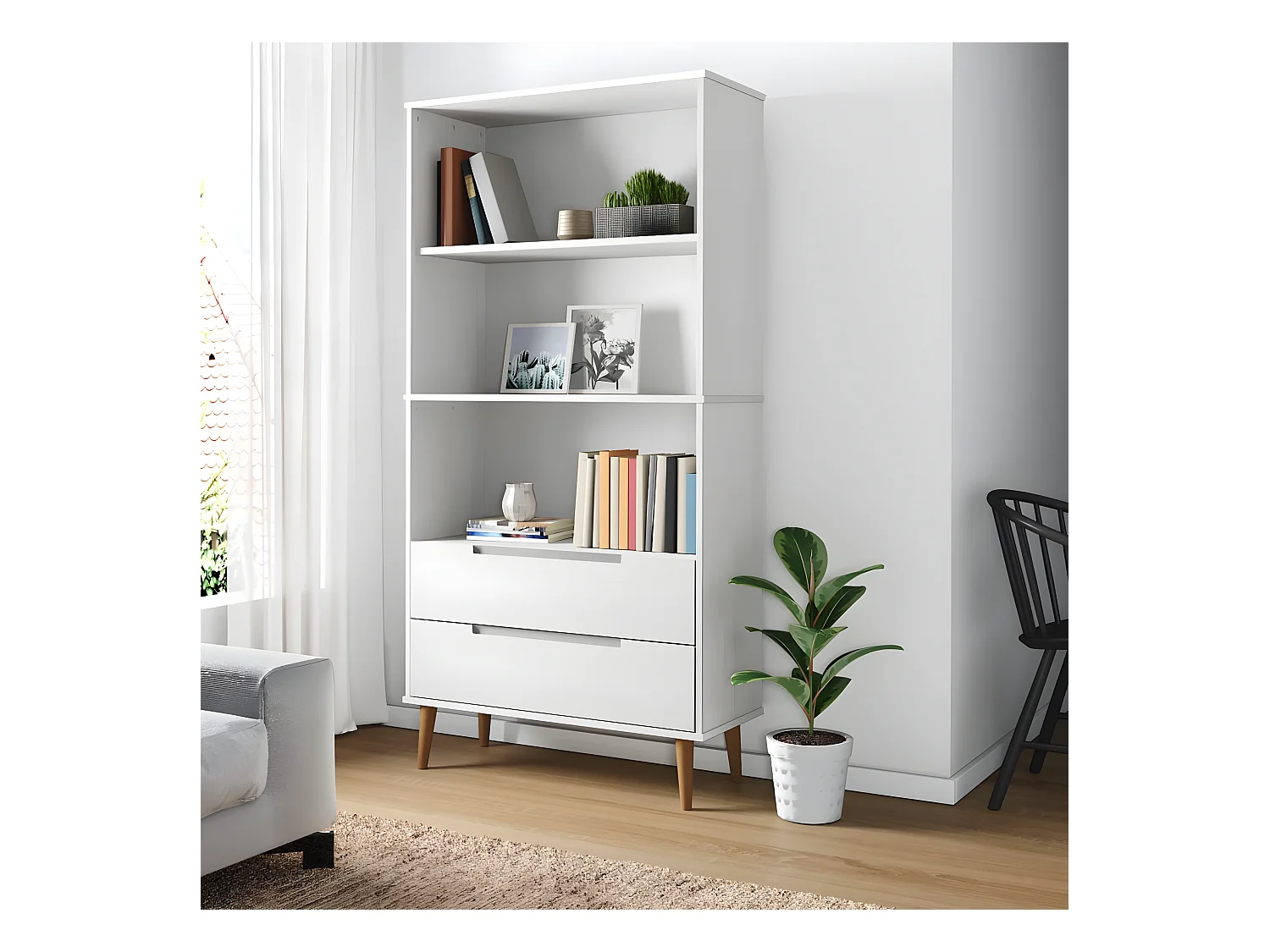 Bibliothèque MOLDE Blanc 85x35x170,5 cm Bois massif de pin