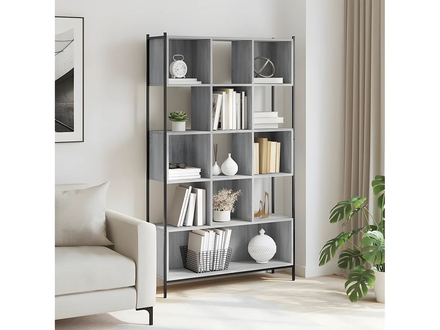 Boekenkastukken102x28x172 cm bewerkt hout grijs sonoma eikenkleurig