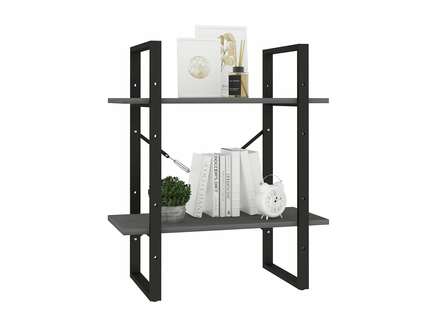 Estantería 2 niveles madera maciza de pino gris 60x30x70 cm