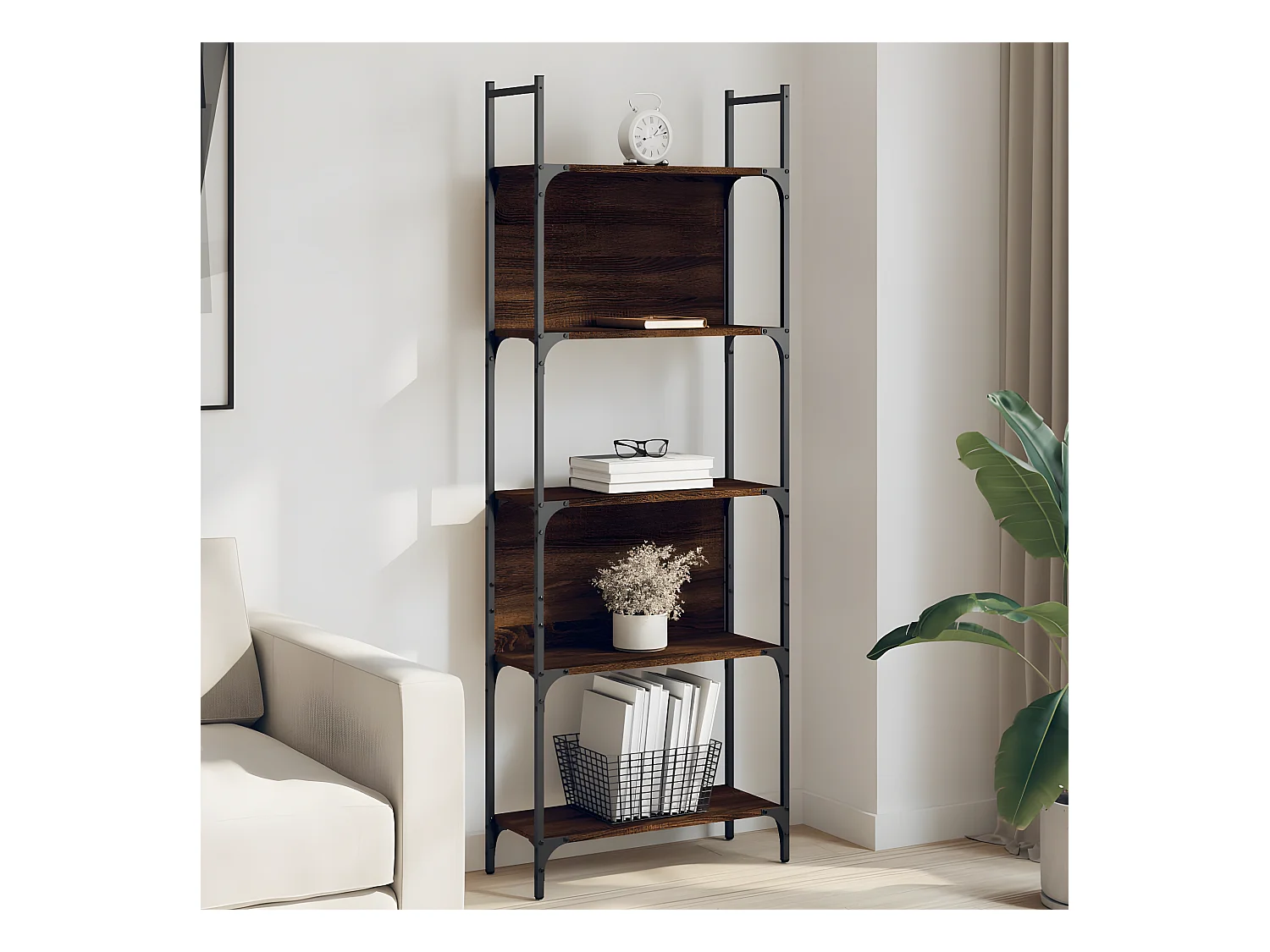 Bibliothèque à 5 niveaux chêne marron 60,5x24x166,5 cm