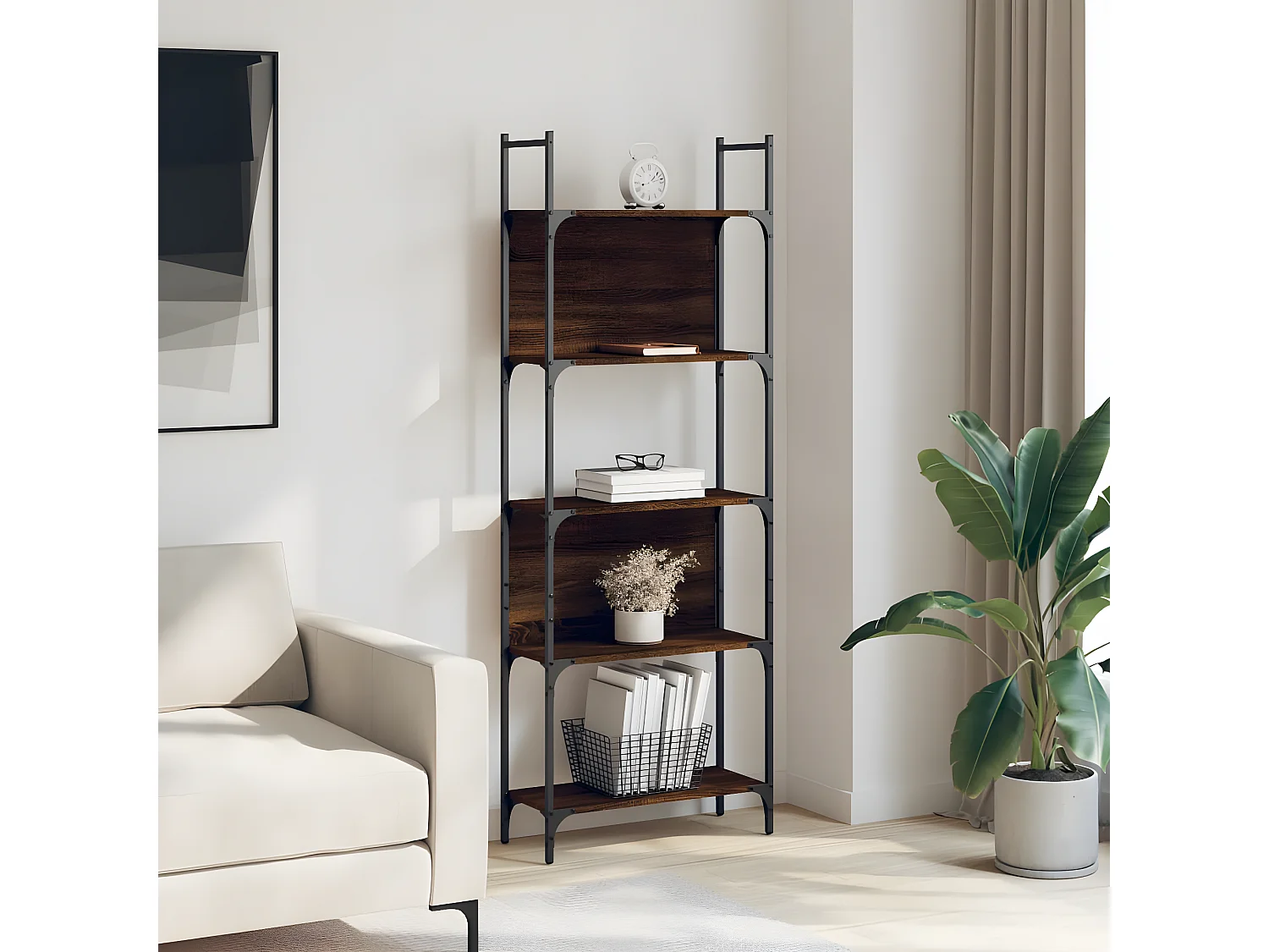 Bibliothèque à 5 niveaux chêne marron 60,5x24x166,5 cm