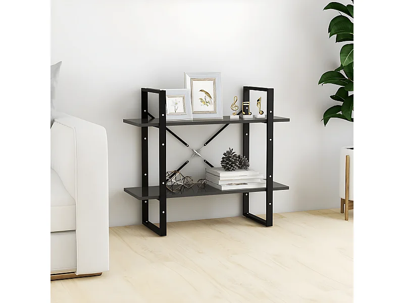 Bibliothèque à 2 niveaux Gris 80x30x70 cm Aggloméré